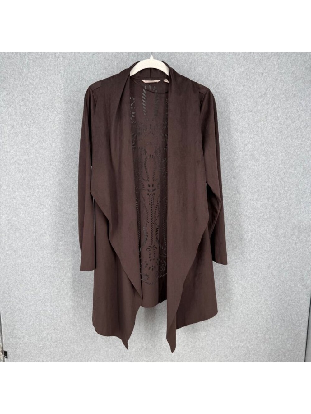 Soft Surroundings Robin Open Front Cardigan Jacket Size S Brown Faux Suede